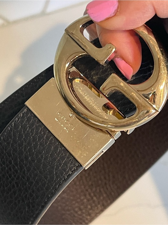Gucci Black/Brown REVERSIBLE Leather Belt with Gold Double G Oval Buckle main image 13